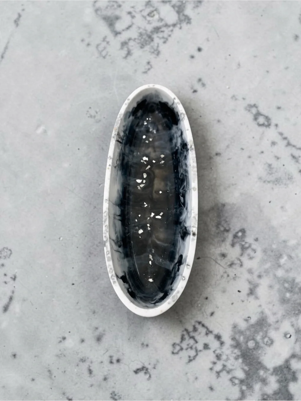 Black Marbled Oval Ceramic Soap Dish - Home Bath Vanity Tray